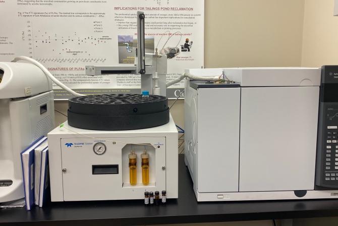 A Purge and Trap and a gas chromatograph analytical device in the laboratory