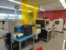 Equipment stations in a lab.