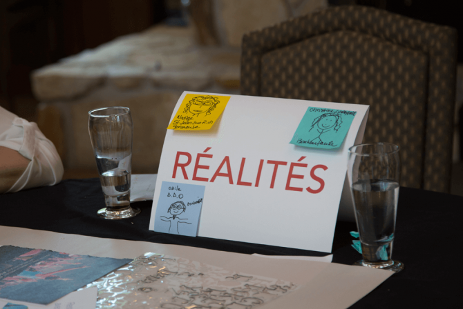 A "Realities" label with post-its on it