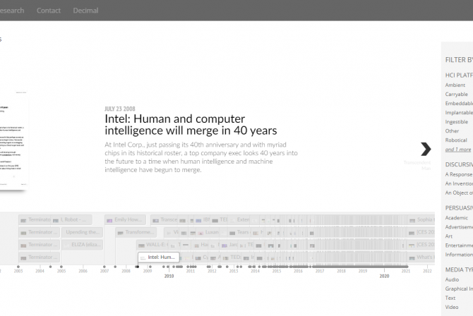 Screen capture of the Fabric of Digital Life timeline page
